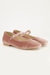 Fluwelen ballerina's, riempjes, blokhak, wijdte H