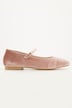 Fluwelen ballerina's, riempjes, blokhak, wijdte H