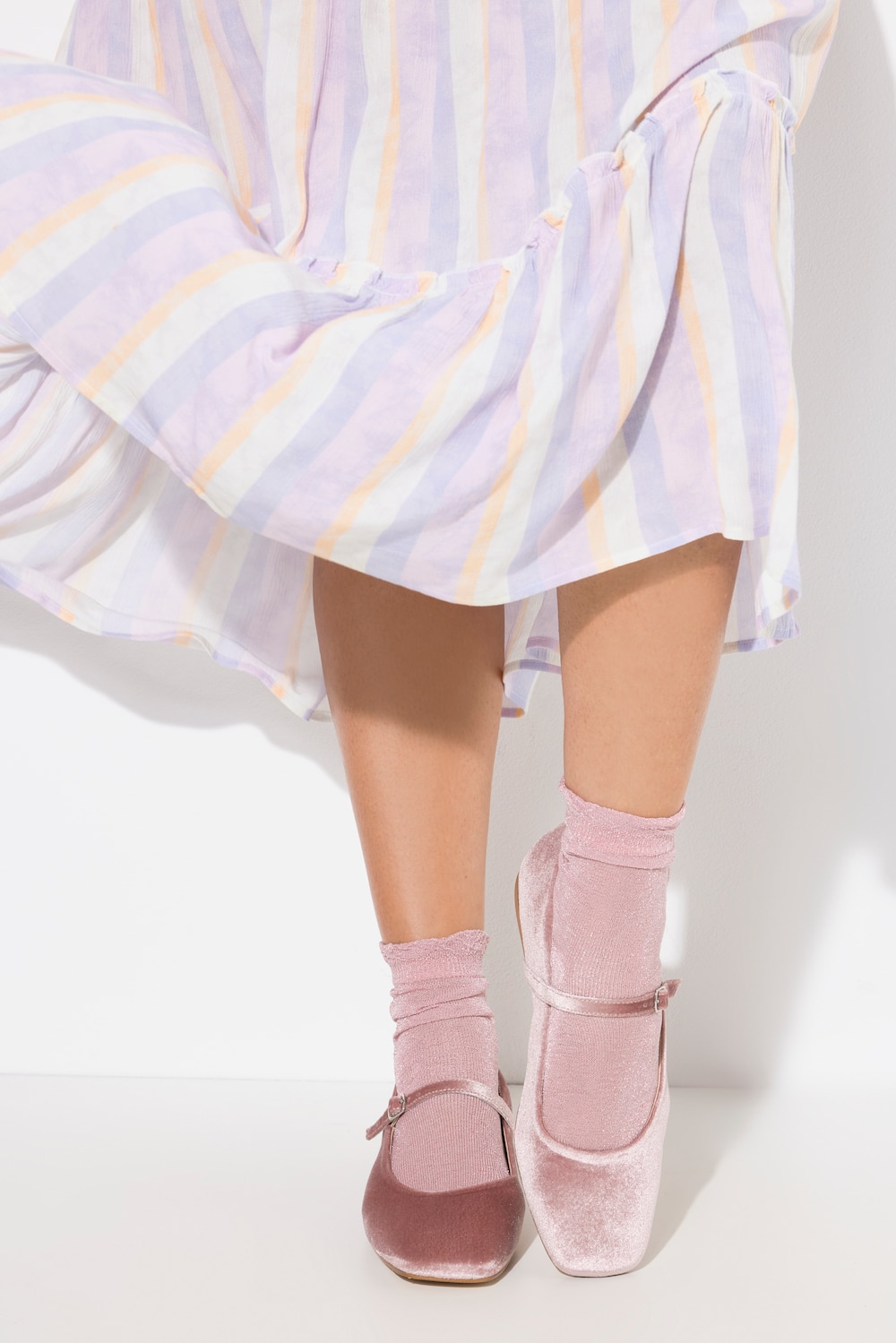 Samt-Ballerinas, Riemchen, Blockabsatz, Weite H