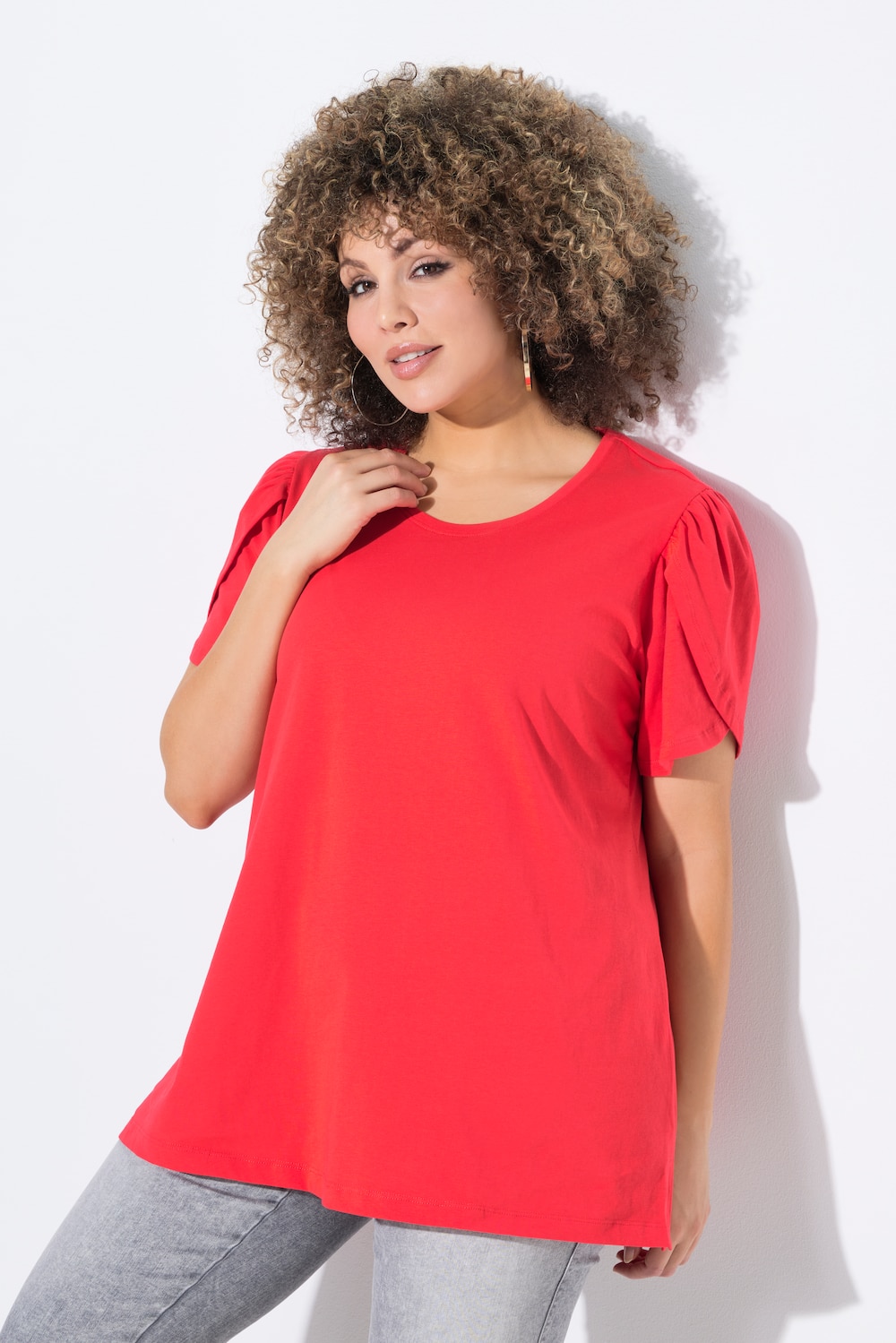 T-shirt, laagjeslook, A-lijn, ronde hals, halflange mouwen