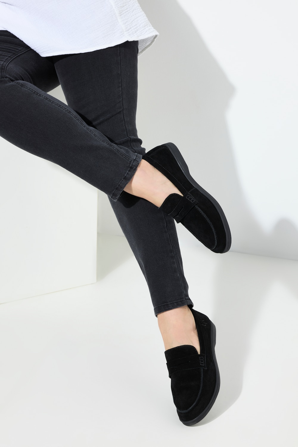 Leren loafers, blokhak, wijdte H