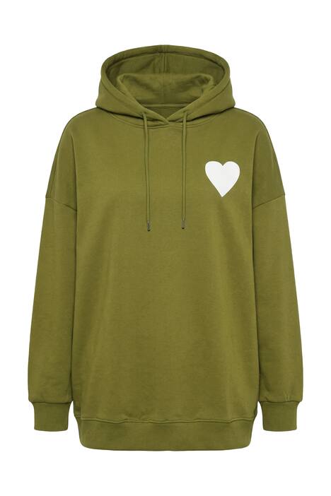 Mikina s kapucí, oversize, potisk srdce