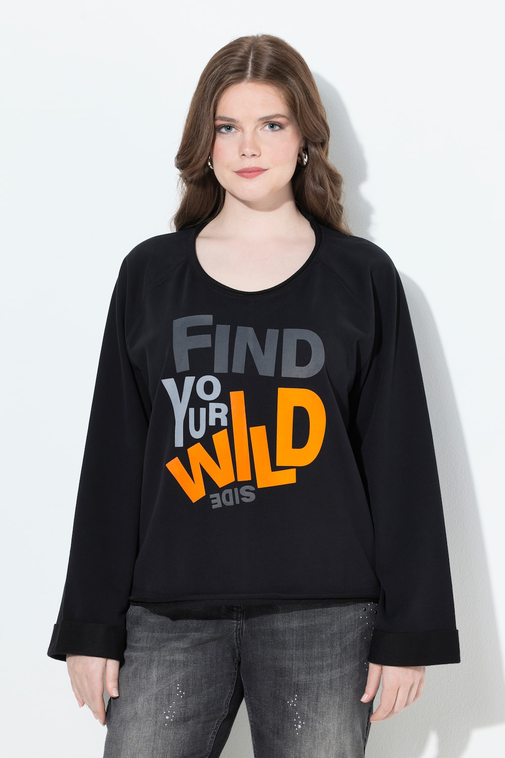 Große Größen Sweatshirt, Damen, schwarz, Größe: 46/48, Baumwolle/Polyester, Ulla Popken