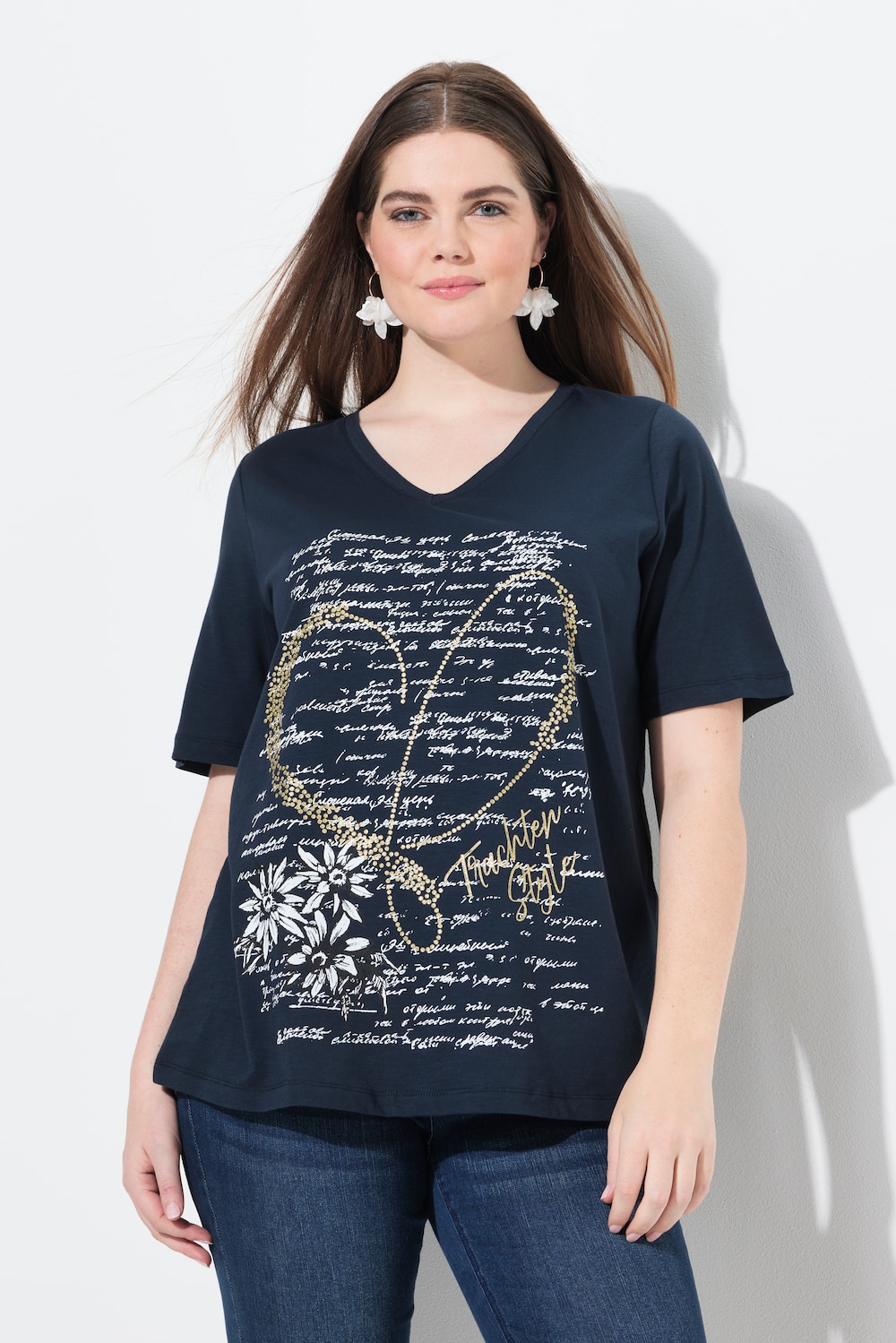 Große Größen T-Shirt, Damen, blau, Größe: 50/52, Baumwolle, Ulla Popken