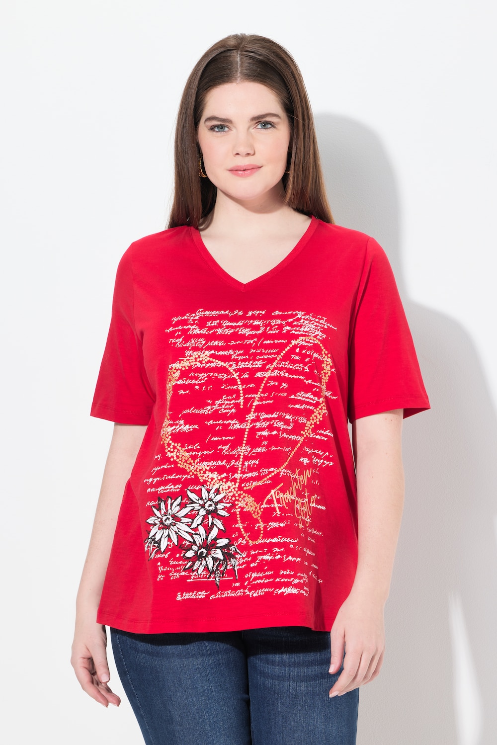 Große Größen T-Shirt, Damen, rot, Größe: 50/52, Baumwolle, Ulla Popken