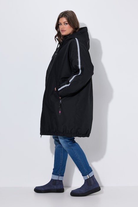 Funktionsjacke, oversized, Steppfutter, Kapuze, 2-Wege-Zipper