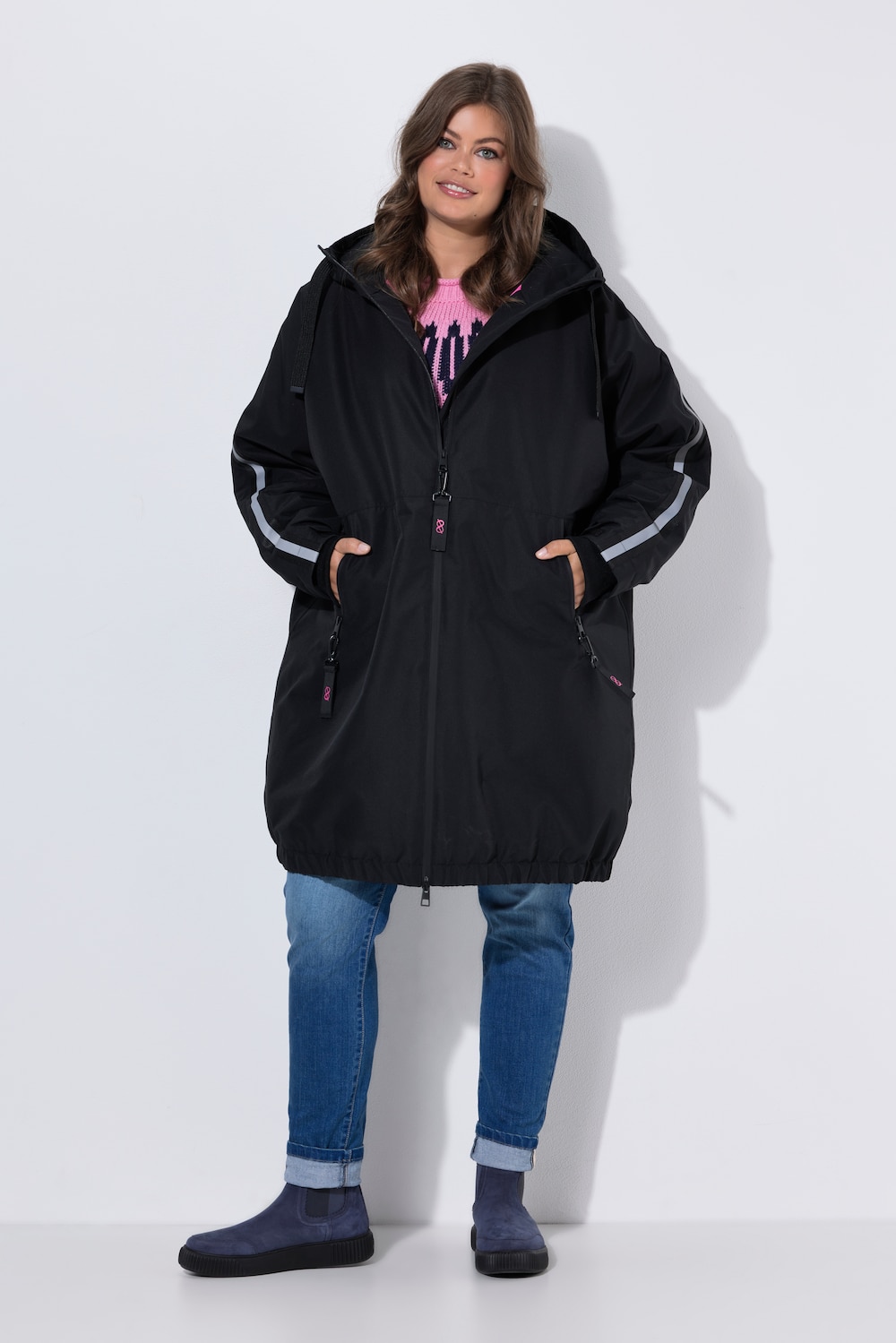 Funktionel jakke, oversize, quiltet for, hætte, 2-vejs-lynlås