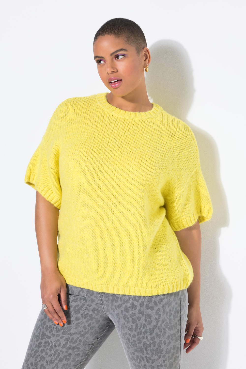 Pullover, Oversize Shape, Fancy-Strick, Halbarm