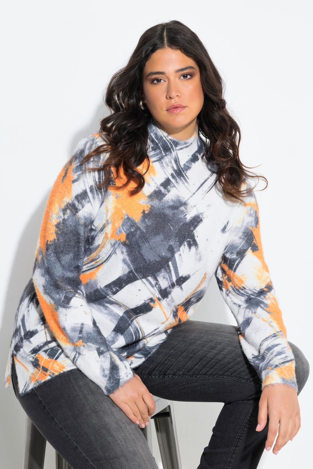 Pullover, Karo, Stehkragen, Langarm