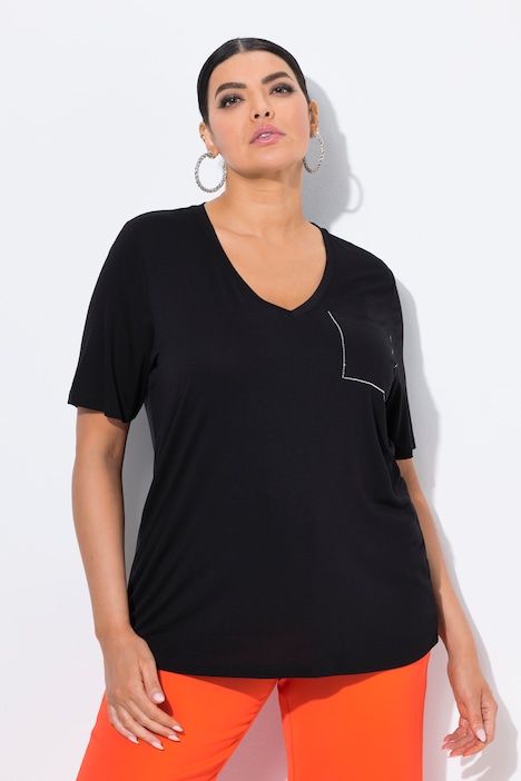 T-shirt, borstzakje, V-hals, korte mouwen