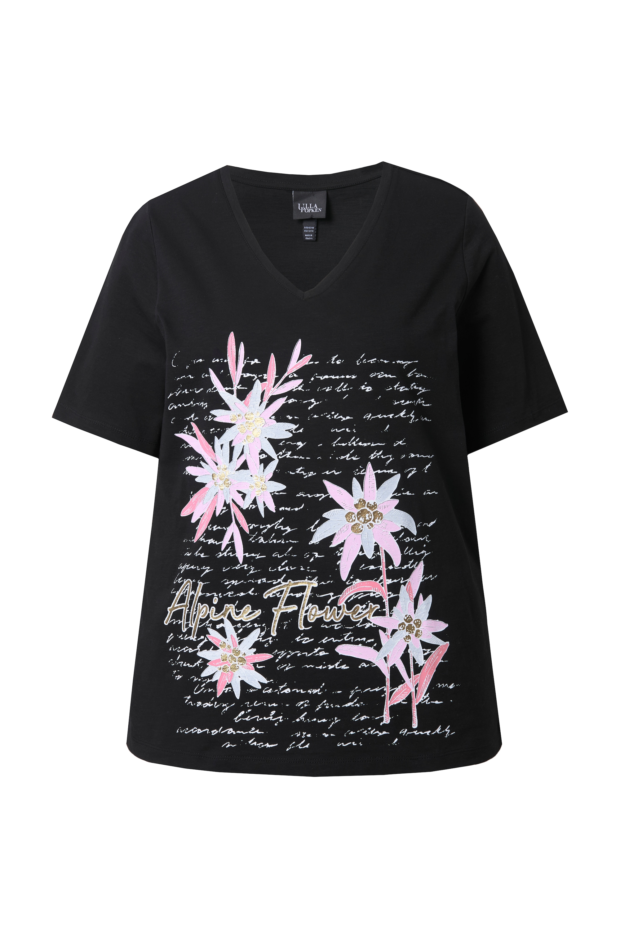 Ulla Popken Damen große Größen T Shirt Trachtenmotiv Classic V Ausschnitt