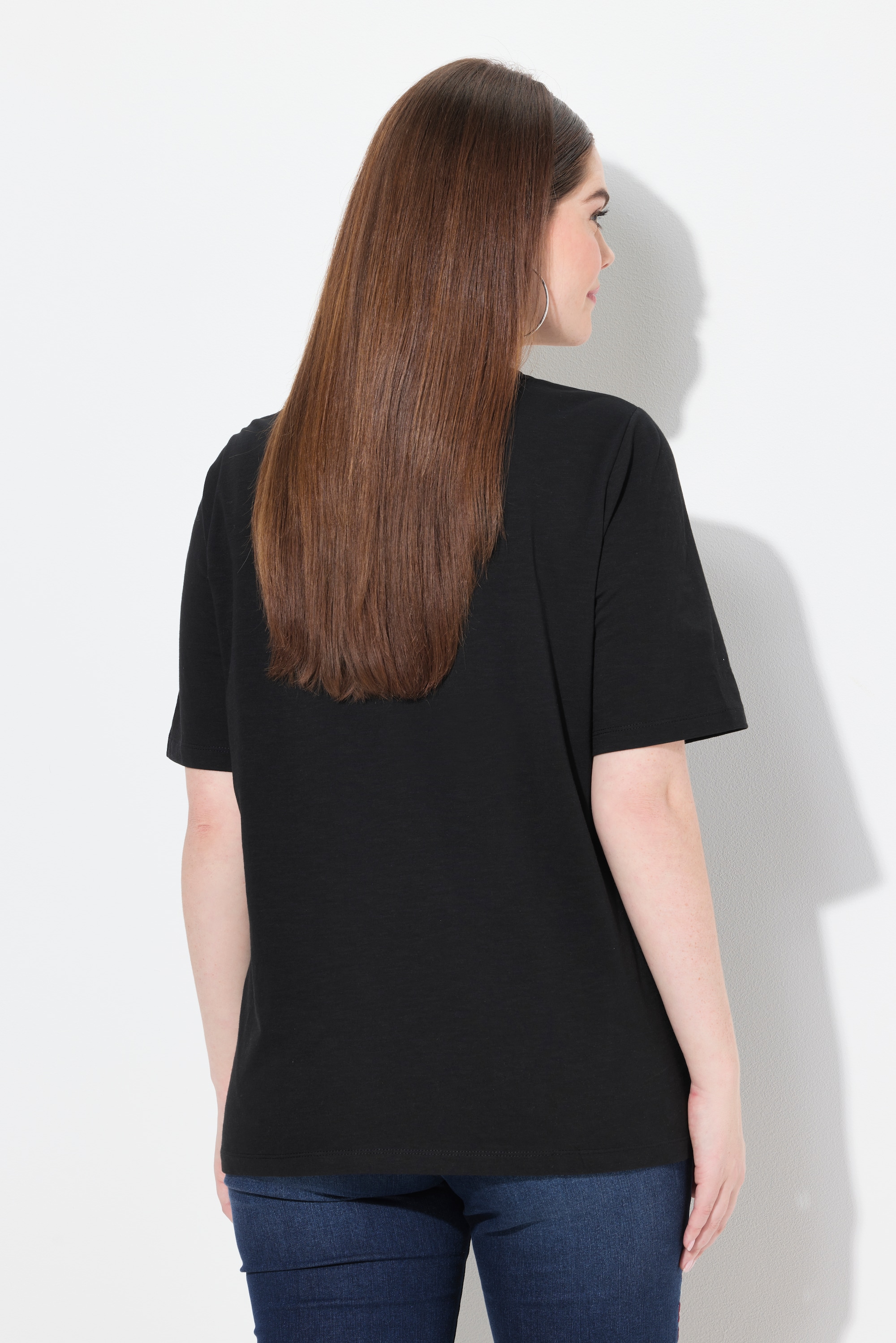 Ulla Popken Damen große Größen T Shirt Trachtenmotiv Classic V Ausschnitt