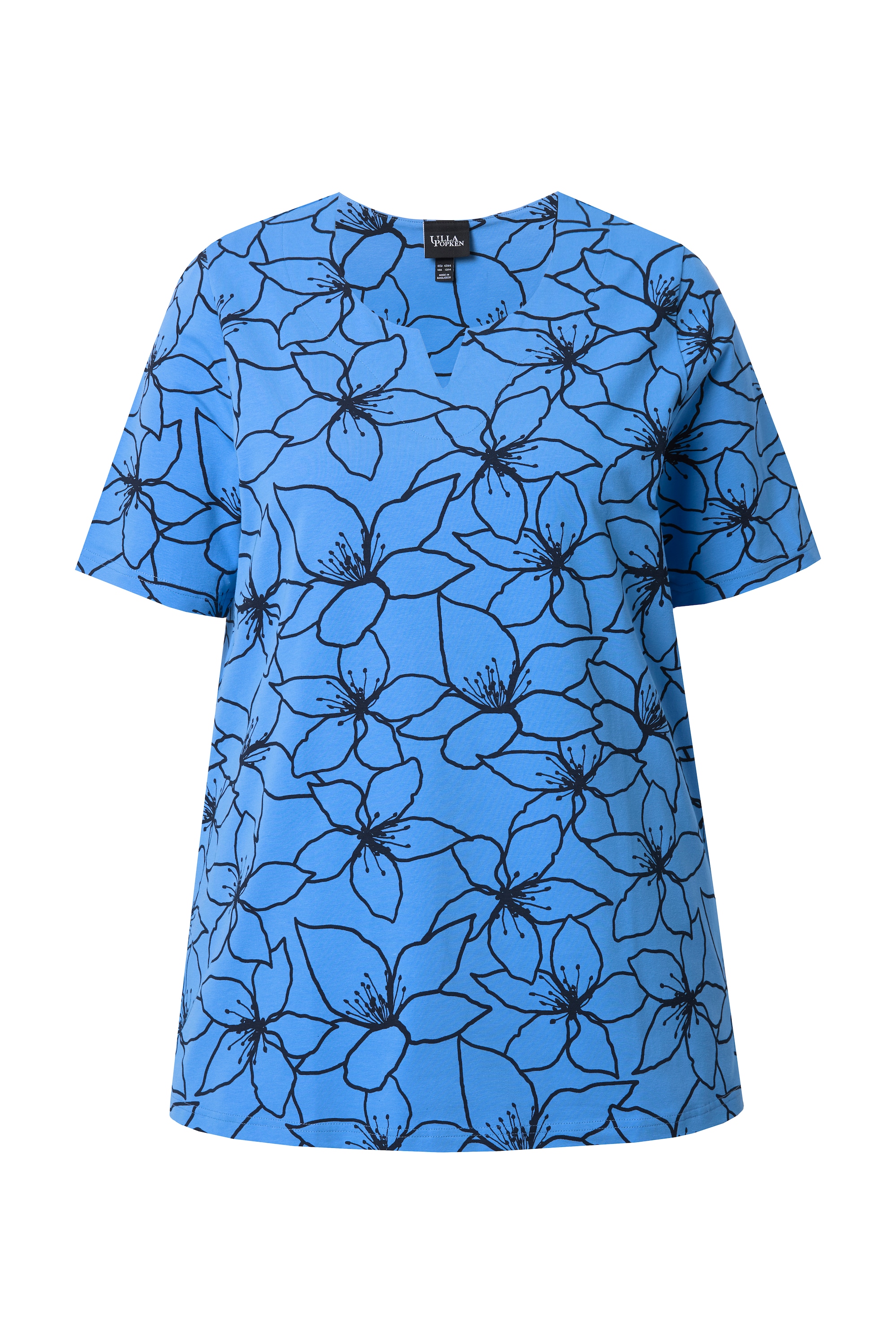 Ulla Popken Damen große Größen T Shirt Blüten A Linie Tunika Ausschnitt