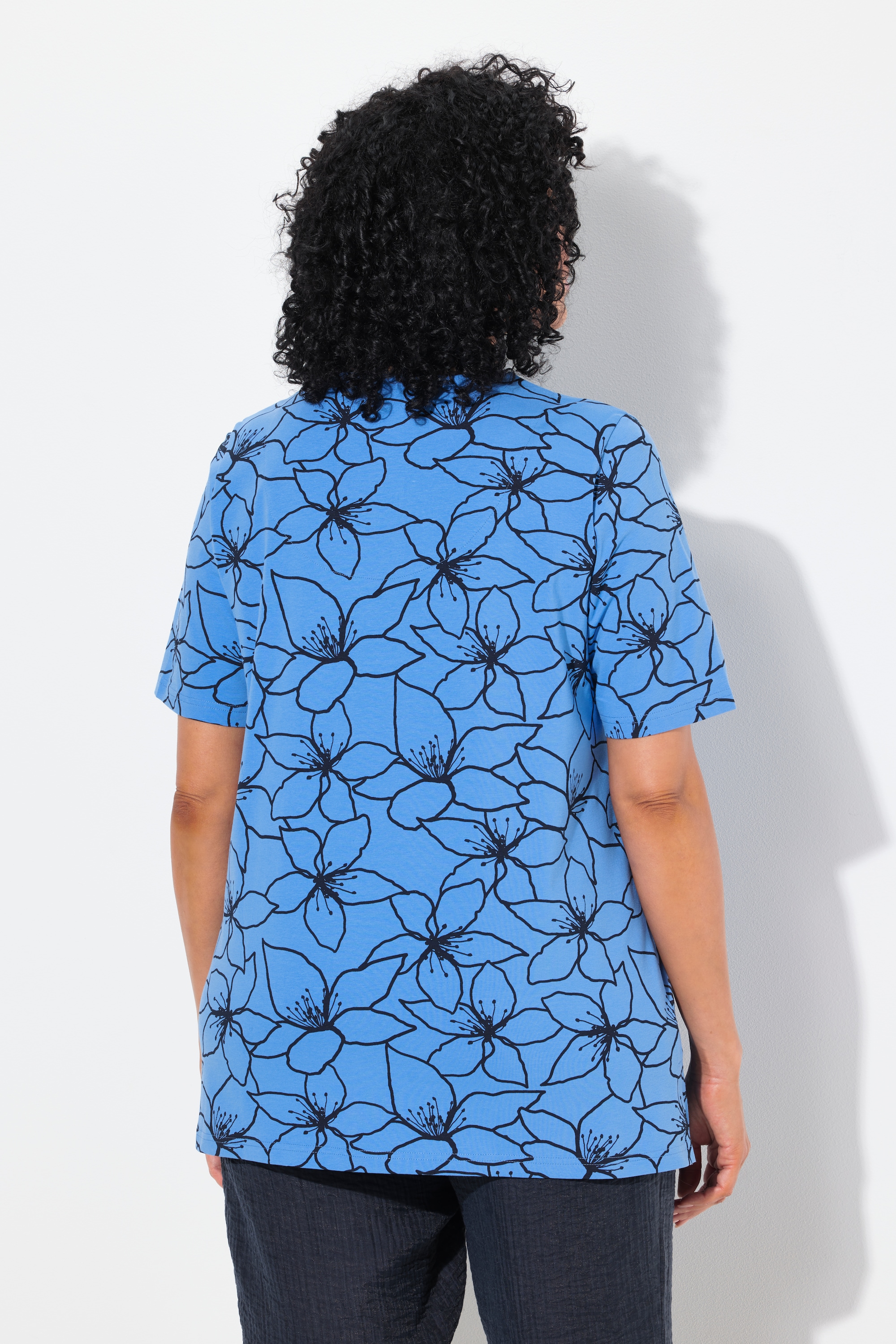 Ulla Popken Damen große Größen T Shirt Blüten A Linie Tunika Ausschnitt