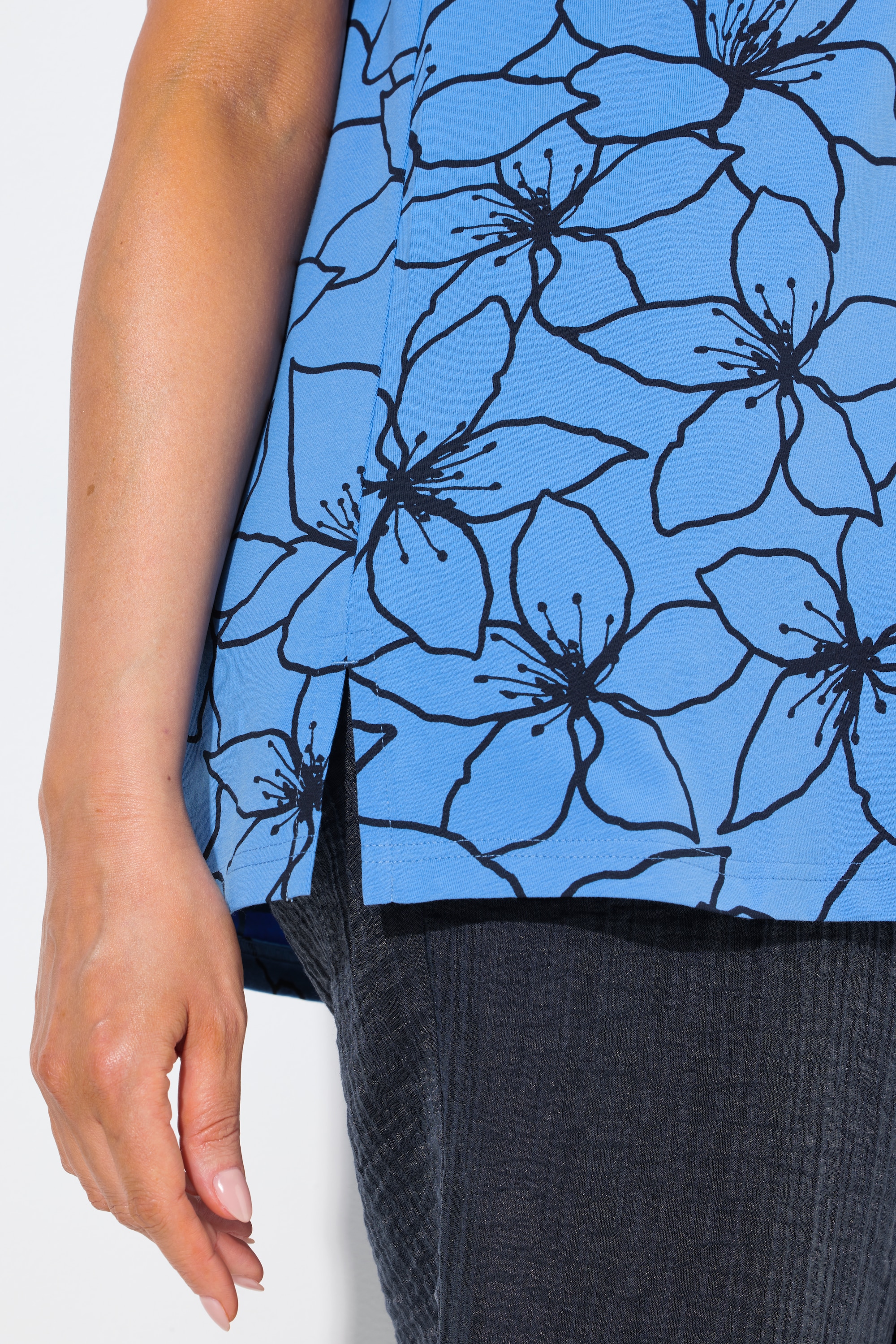 Ulla Popken Damen große Größen T Shirt Blüten A Linie Tunika Ausschnitt