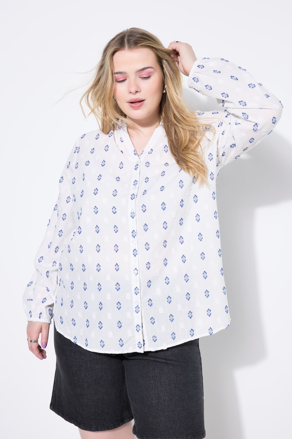 Bluse, Loose Shape, Webmuster, Ballon-Langarm