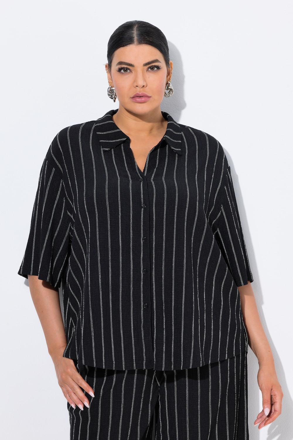 Große Größen Jerseybluse, Damen, schwarz, Größe: 54/56, Polyester, Ulla Popken