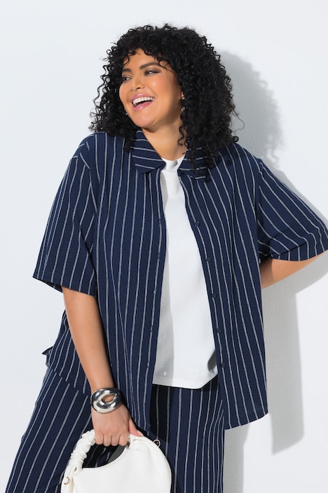 Jerseybluse, Streifen, Hemdkragen, Halbarm