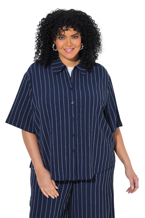 Žerzejová halenka, pruhy, límeček, krátké rukávy