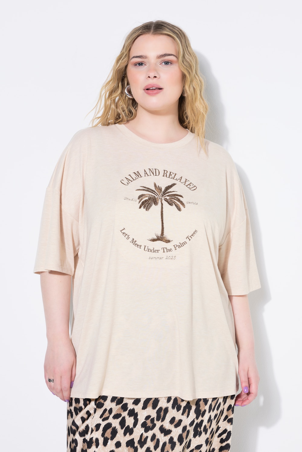 Große Größen T-Shirt, Damen, beige, Größe: 50/52, Polyester/Viskose, Studio Untold