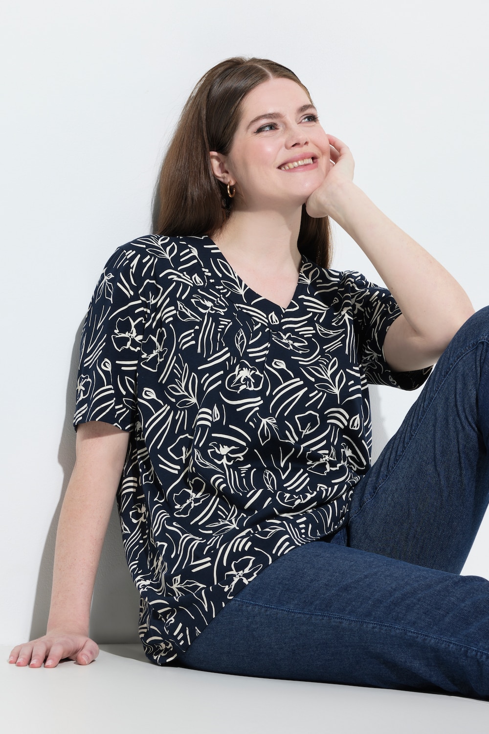 T-Shirt, A-Linie, V-Ausschnitt, Halbarm, Biobaumwolle