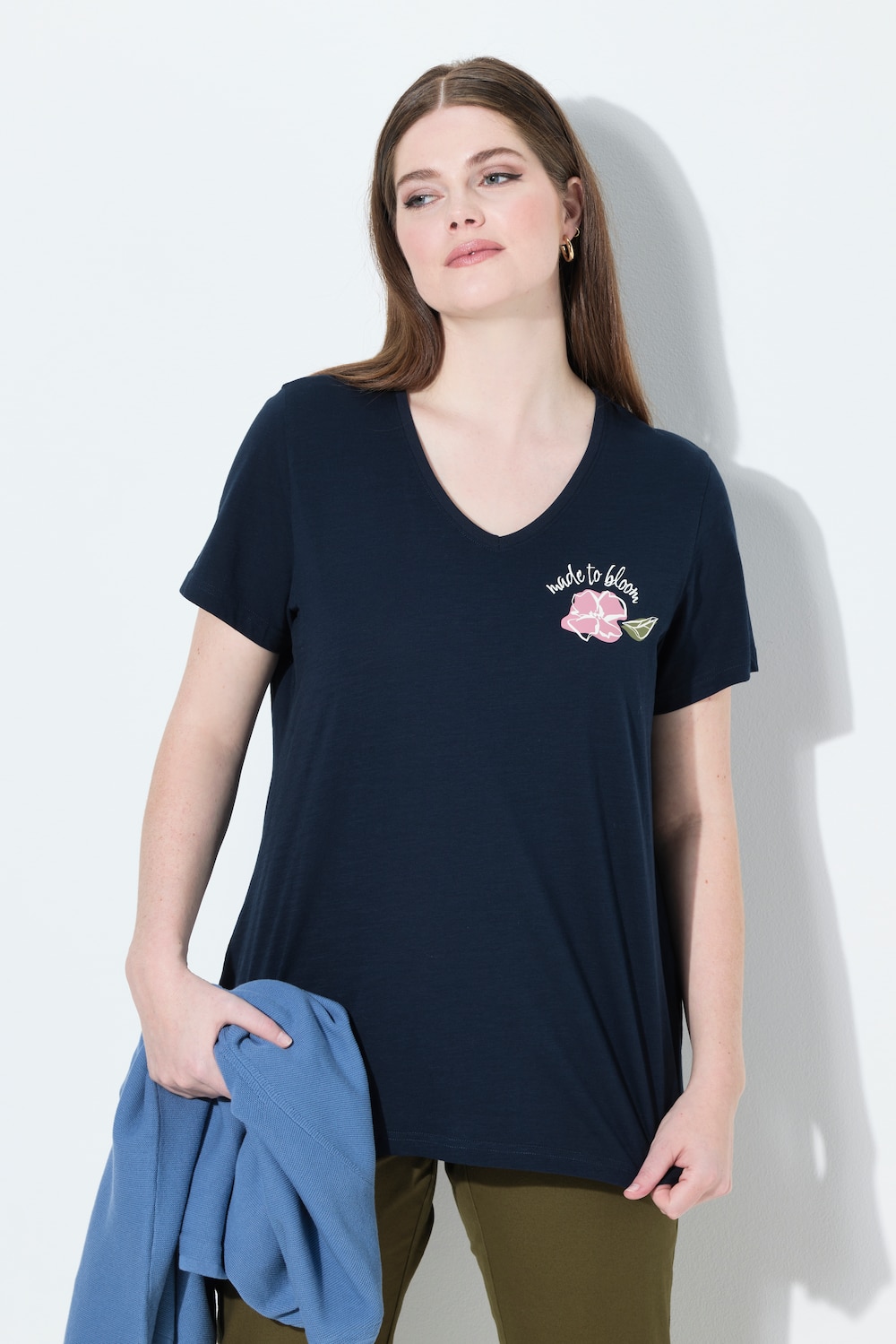 T-shirt, bloemen, V-hals, korte mouw, biologisch katoen