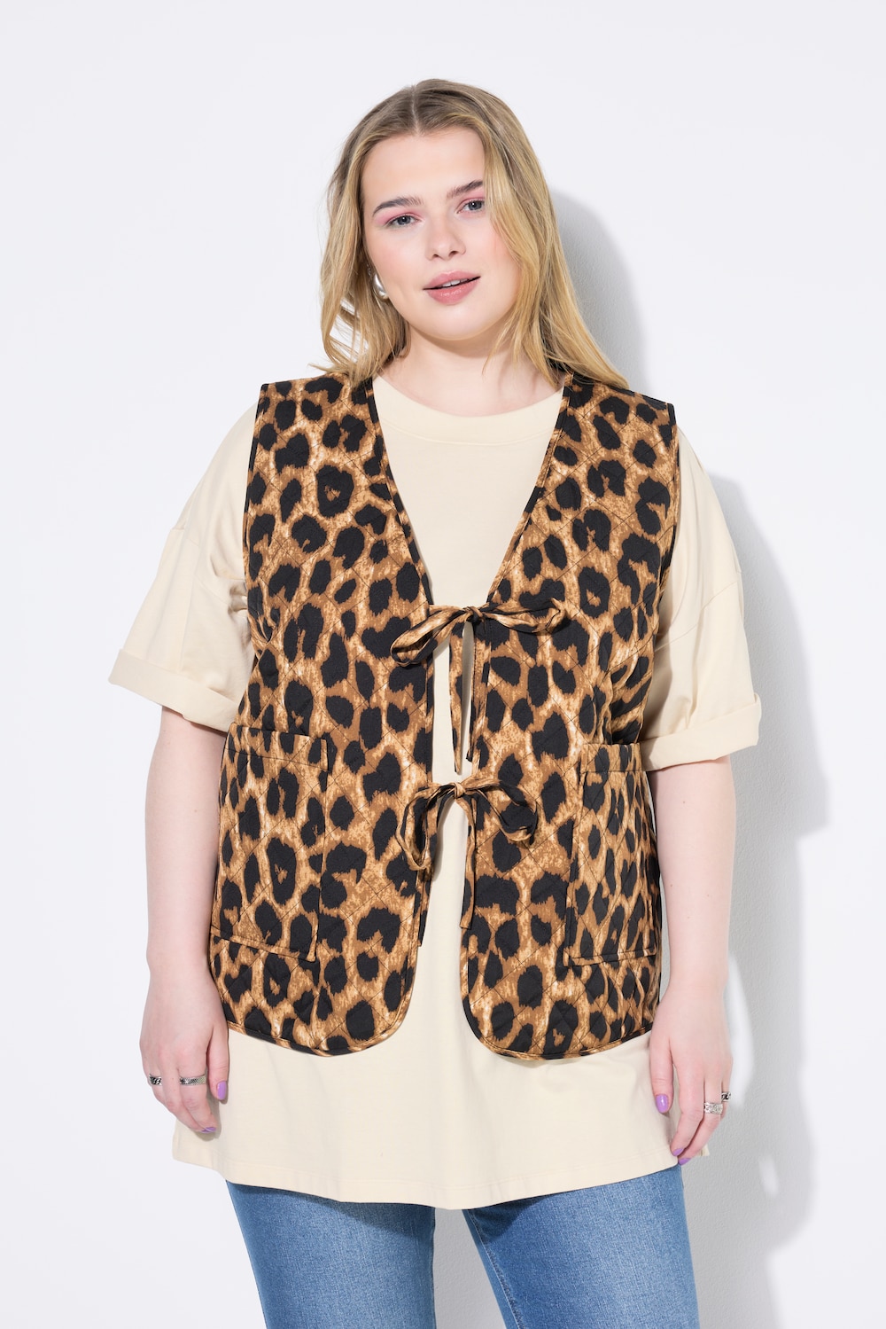 Große Größen Steppweste, Damen, braun, Größe: 50/52, Polyester/Baumwolle/Leinen, Studio Untold