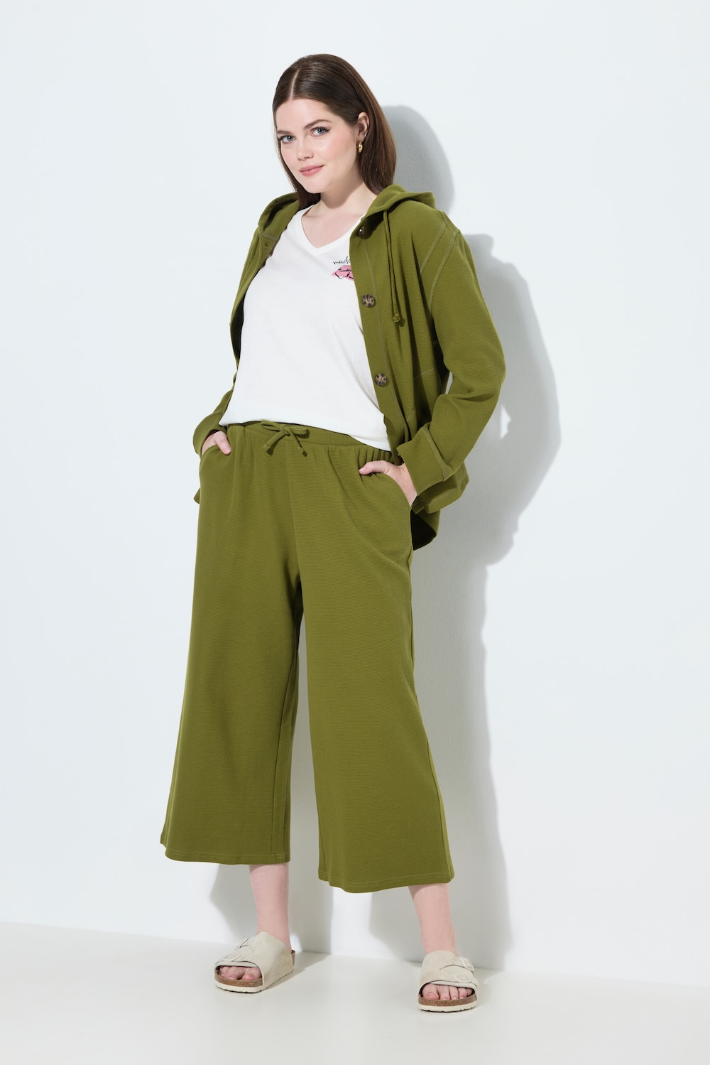 Sweat-Culotte, Waffelstruktur, weites Bein, Biobaumwolle