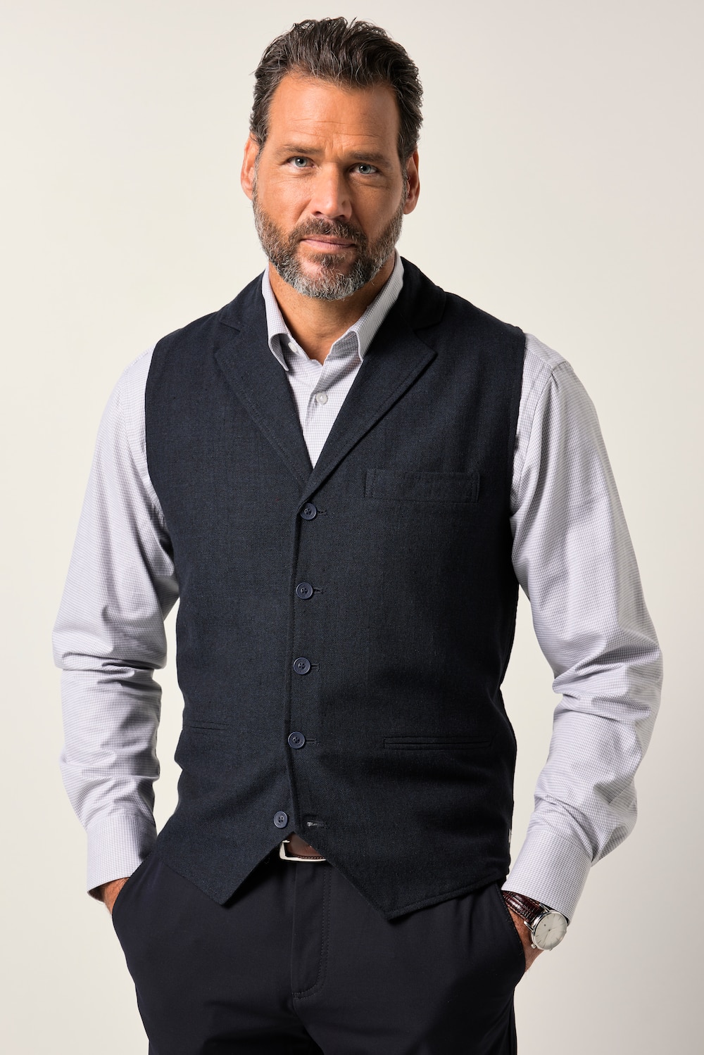 JP1880 Tweed-Weste, FLEXNAMIC®, Woll-Qualität, Strickrücken, bis 7 XL