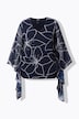 Chiffon-Bluse, Blüten, Oversized, V-Ausschnitt, 3/4-Arm