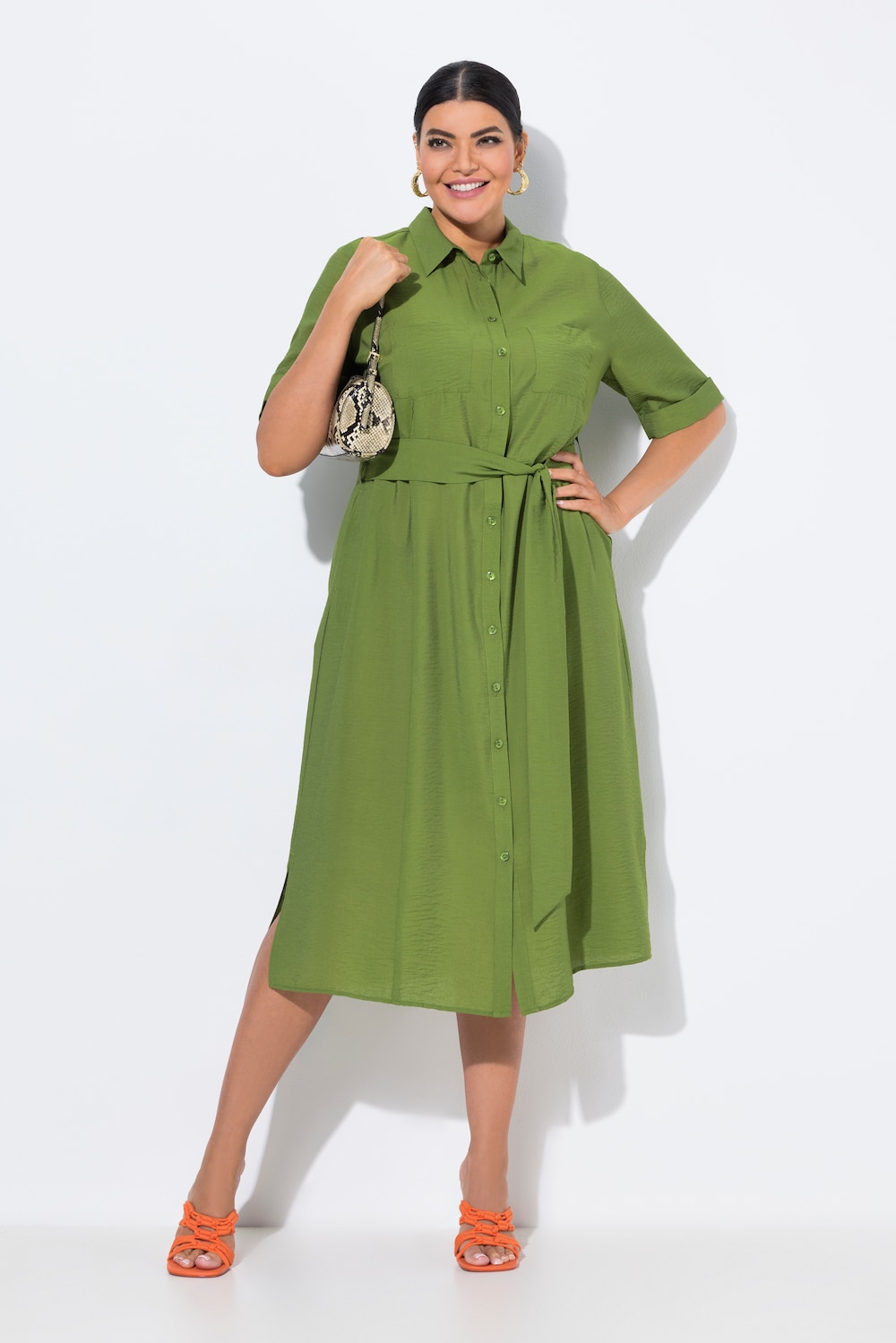Midikleid, A-Linie, Hemdkragen, Halbarm