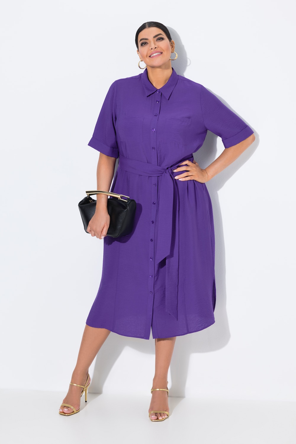 Midikleid, A-Linie, Hemdkragen, Halbarm