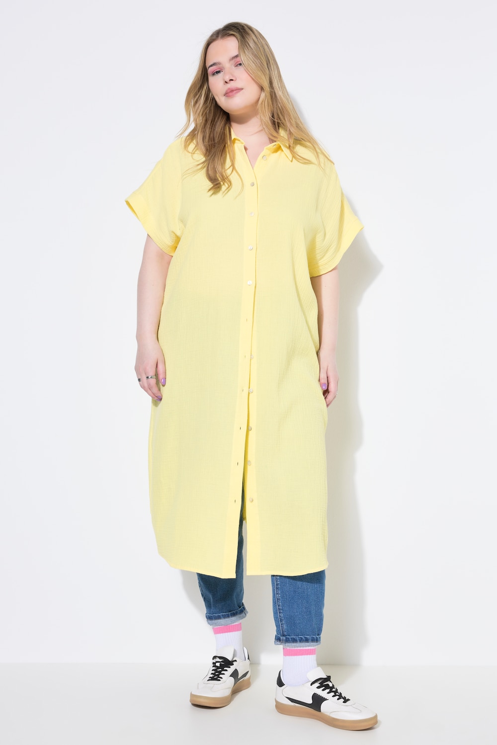 Große Größen Longbluse, Damen, gelb, Größe: 42/44, Baumwolle, Studio Untold