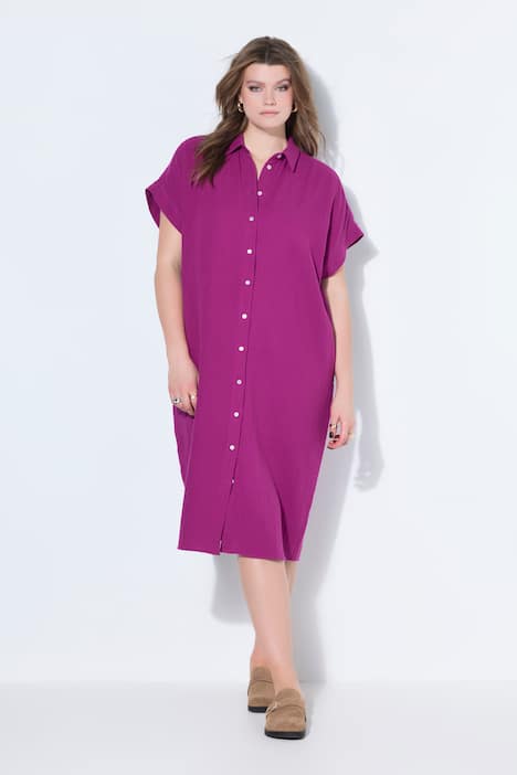 Longbluse, langer Eggshape, Musselin, Halbarm