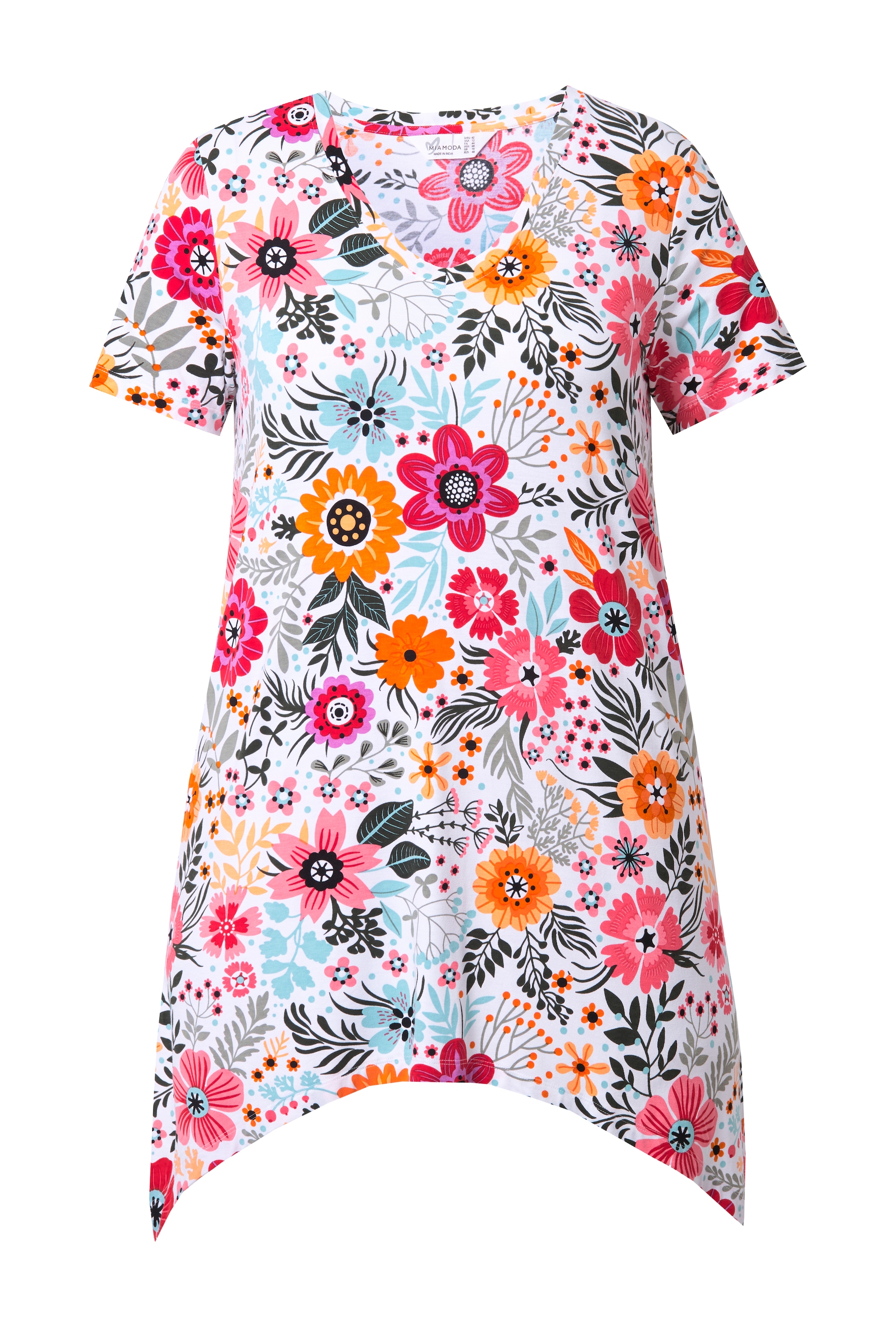 MIAMODA Damen große Größen T Shirt Blumenmuster Zipfelsaum 840838