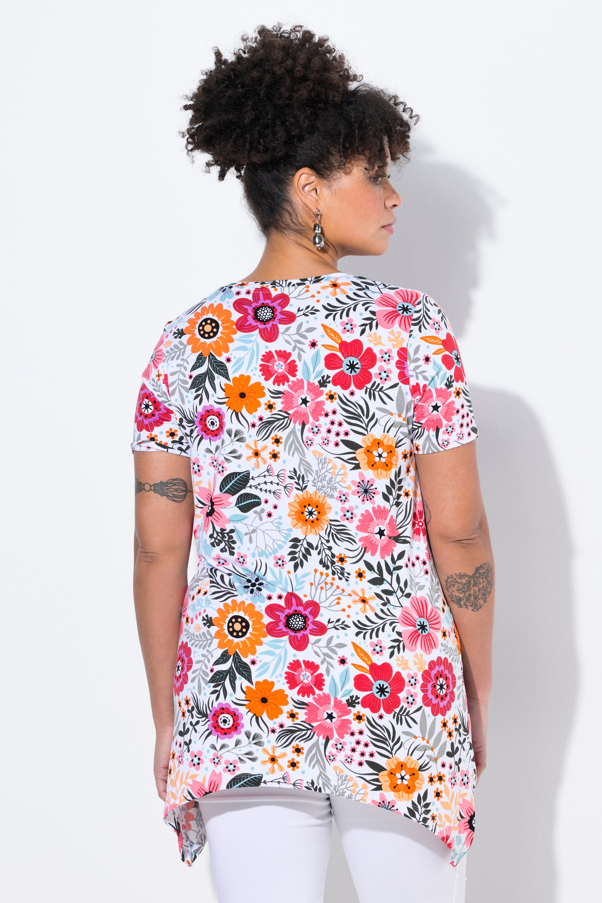 MIAMODA Damen große Größen T Shirt Blumenmuster Zipfelsaum 840838