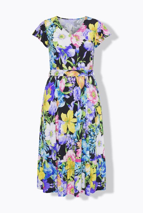 Jerseykleid, lange A-Linie, Blumenmuster