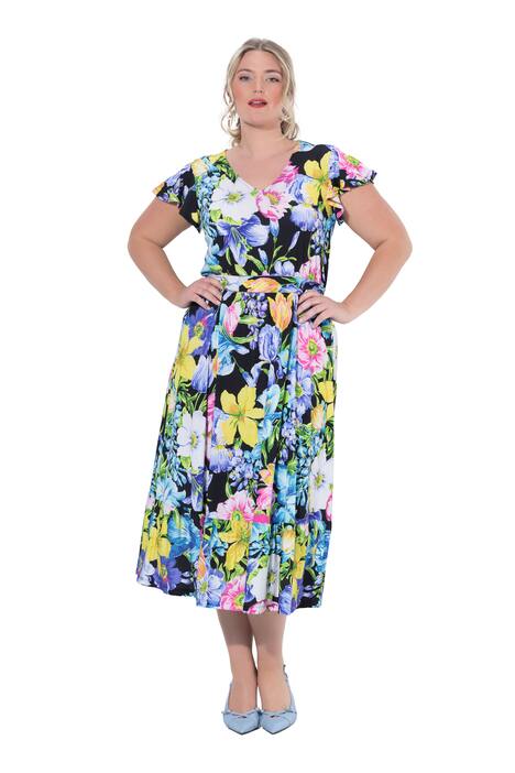 Žerzejové šaty, delší A střih, květovaný vzor