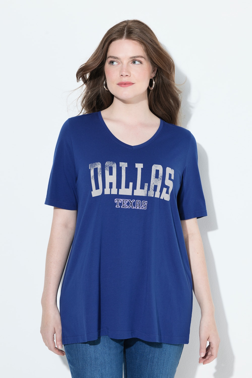 Große Größen T-Shirt, Damen, blau, Größe: 50/52, Baumwolle/Polyester, Ulla Popken