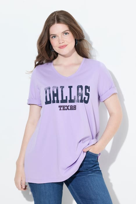 T-shirt, opschrift, A-lijn, ronde hals, korte mouw