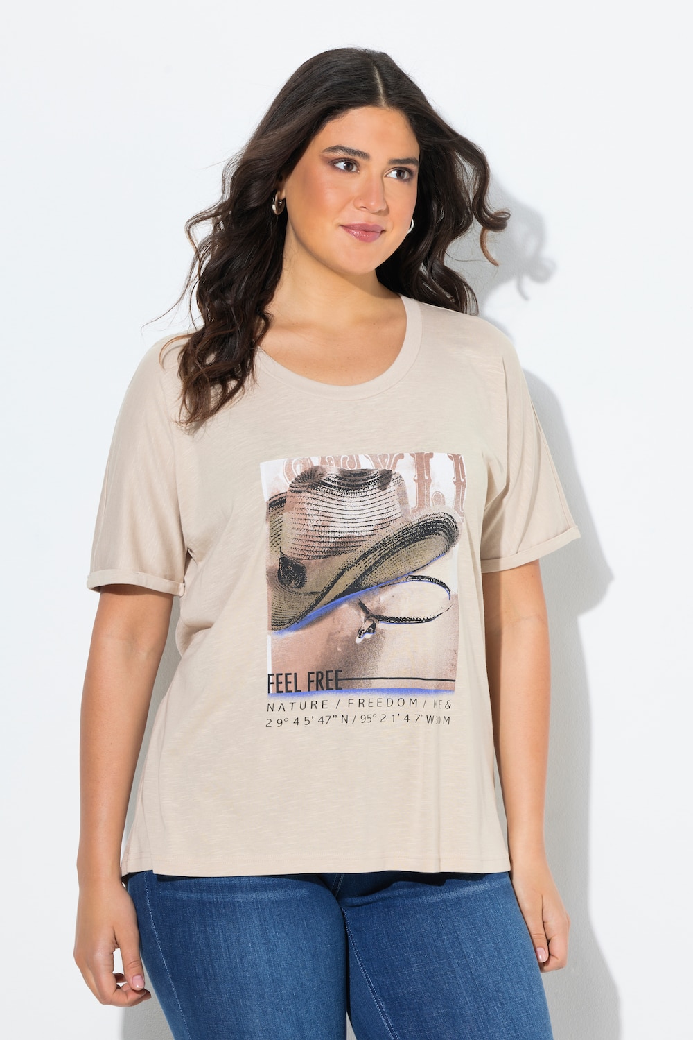 Große Größen T-Shirt, Damen, beige, Größe: 62/64, Baumwolle/Synthetische Fasern, Ulla Popken