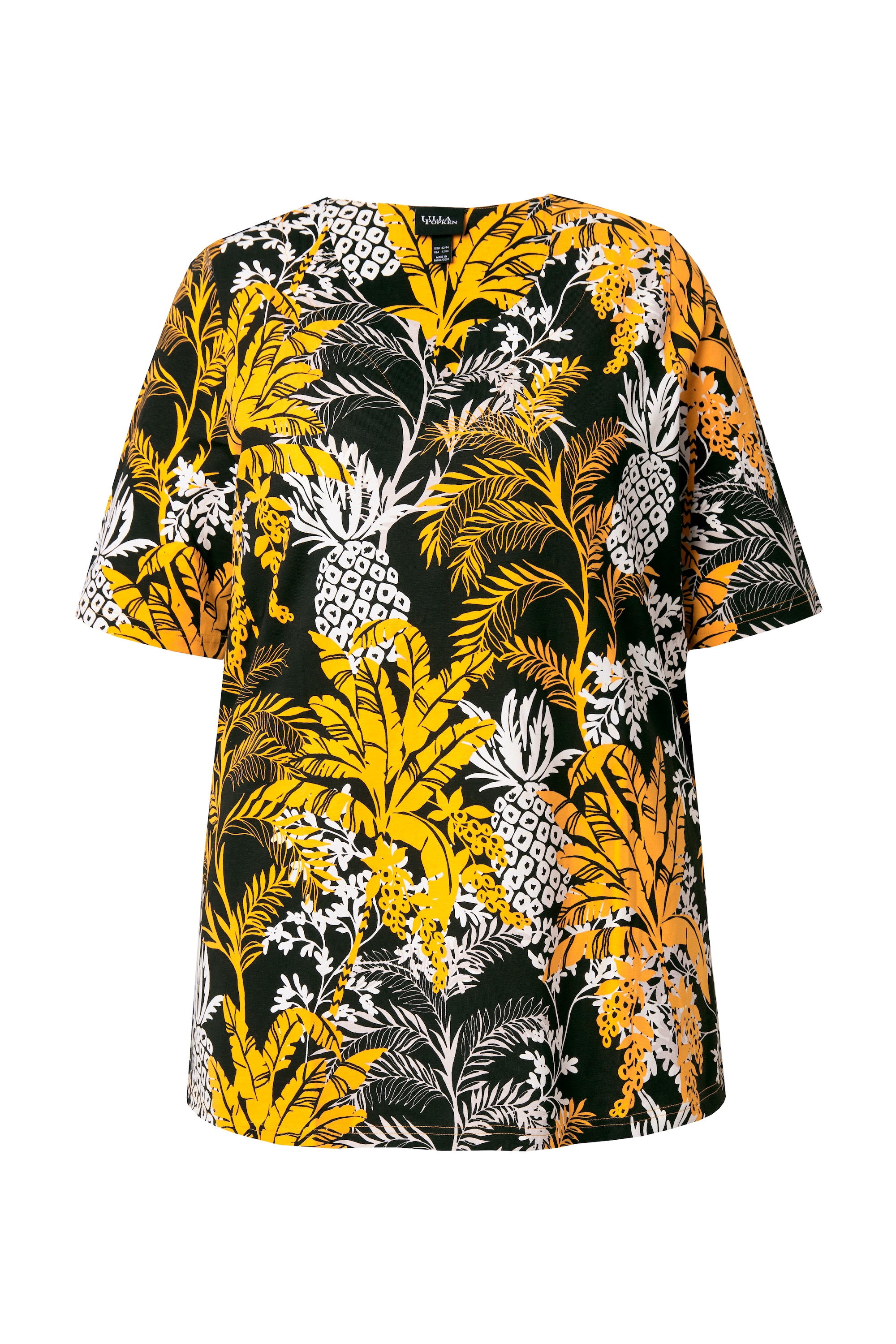 Ulla Popken Damen große Größen T Shirt Palmen A Linie Tunika Ausschnitt