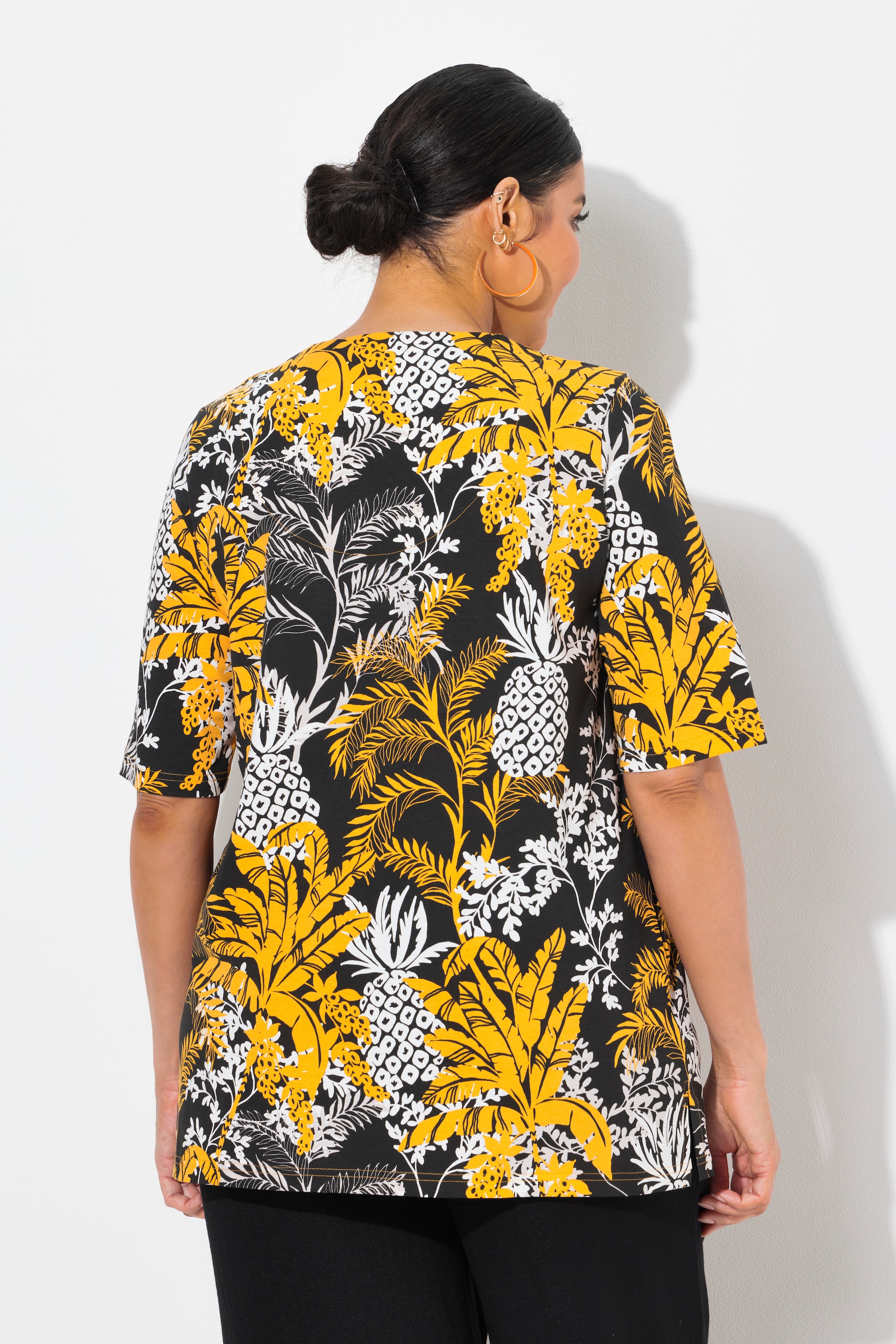 Ulla Popken Damen große Größen T Shirt Palmen A Linie Tunika Ausschnitt