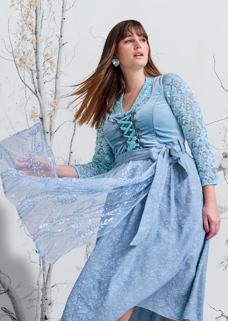 Dirndl, Stickerei, Schnürung, Carré-Ausschnitt, ärmellos