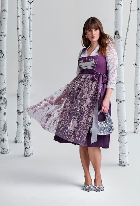 Dirndl, Stickerei, Schnürung, Carré-Ausschnitt, ärmellos