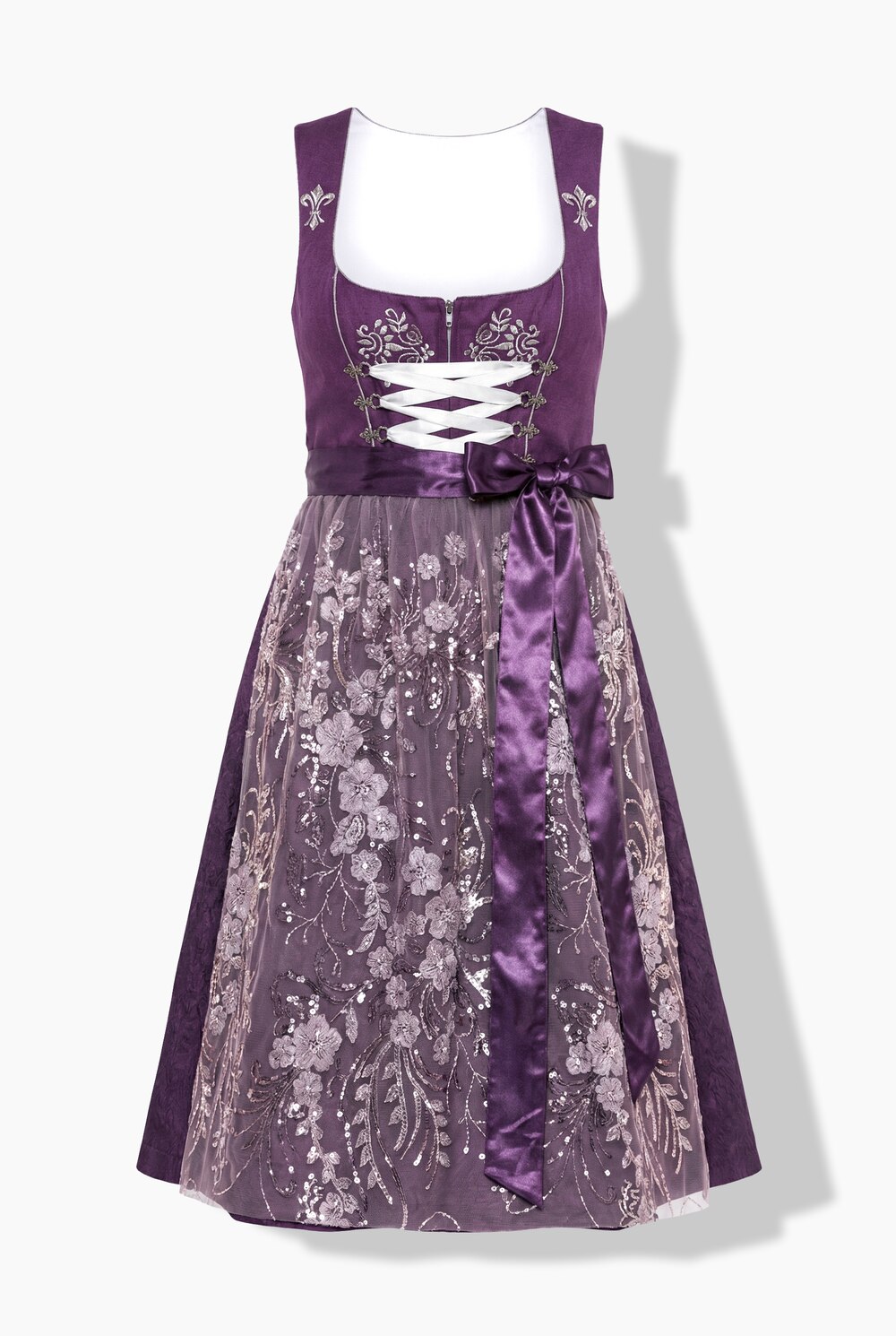 Dirndl, Stickerei, Schnürung, Carré-Ausschnitt, ärmellos