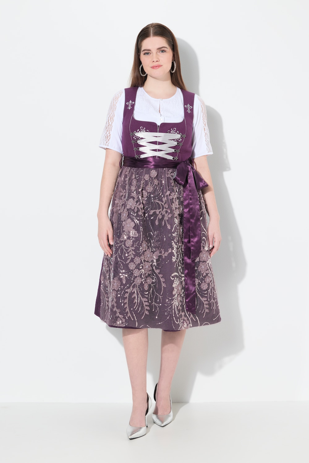 Große Größen Dirndl, Damen, lila, Größe: 54, Polyester/Baumwolle/Viskose, Ulla Popken