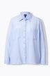 Blusa de rayas, crespón, cuello camisero, manga larga