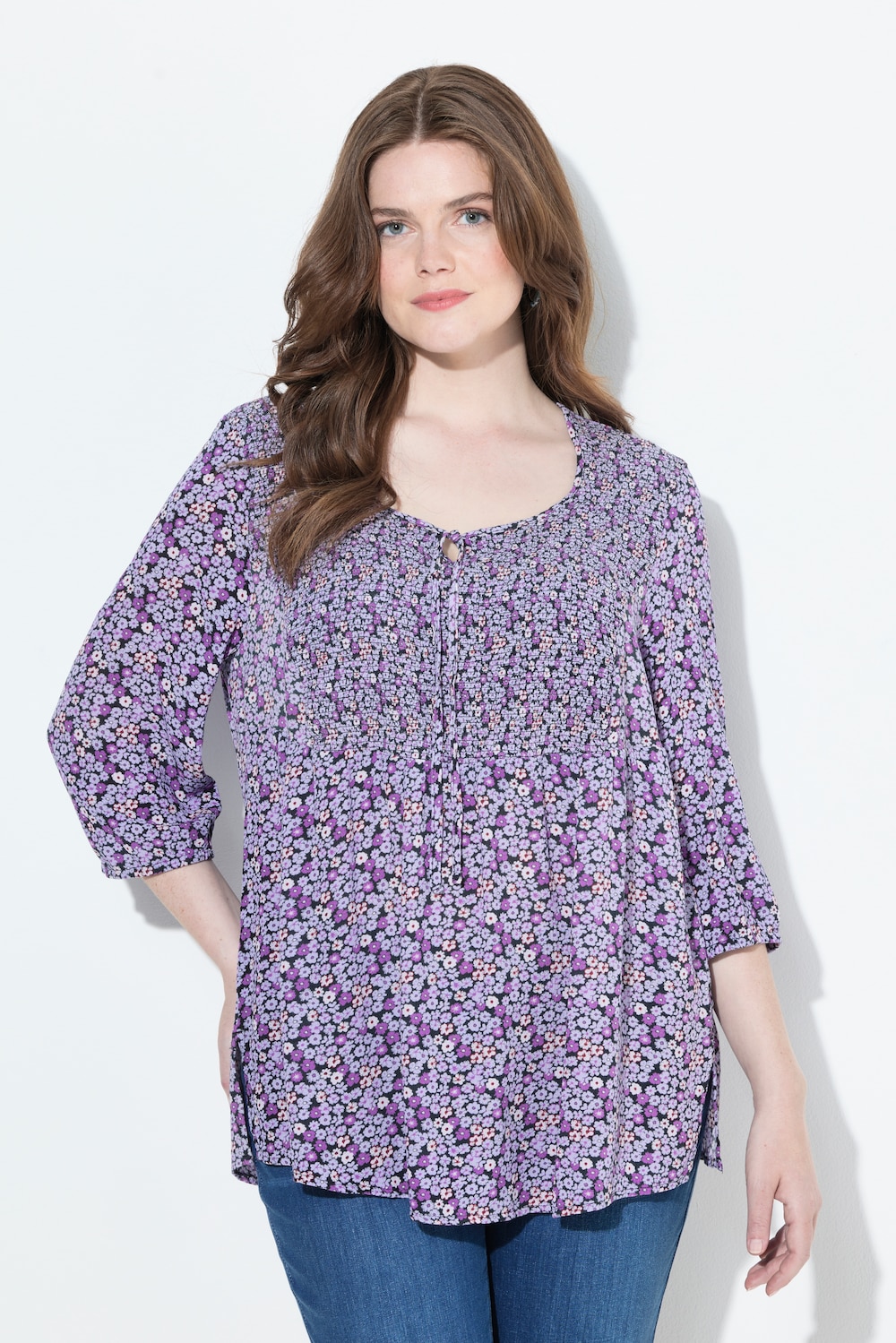 Große Größen Smokbluse, Damen, lila, Größe: 54/56, Viskose, Ulla Popken