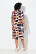 Jurk, grafische print, V-hals, korte mouw, zakken